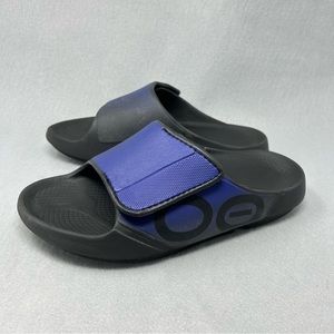 OOFOS Ooahh Slides Sandals Sport Flex - M7 W9/EU 40- Blue Ombre Hook & Loop